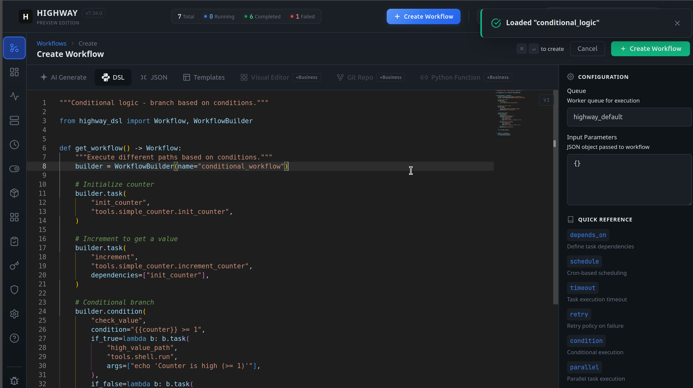 Highway DSL Workflow Editor