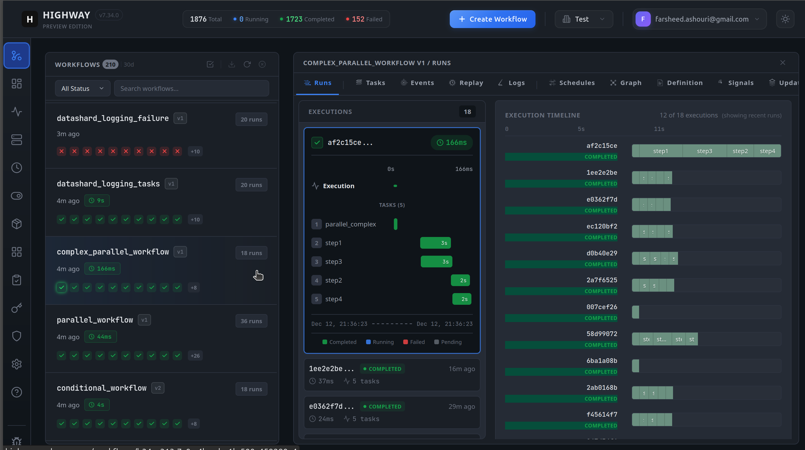 Highway Workflow Execution Dashboard